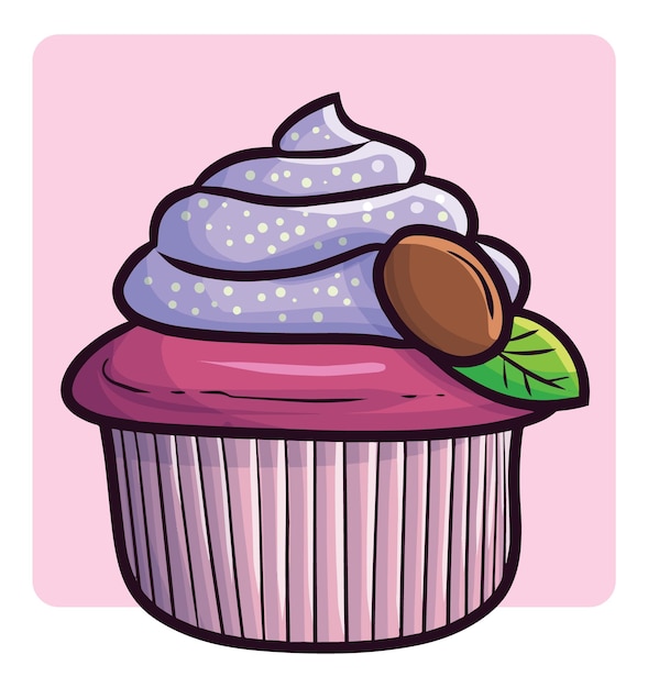 Ilustración de dibujos animados delicioso cupcake rosa púrpura