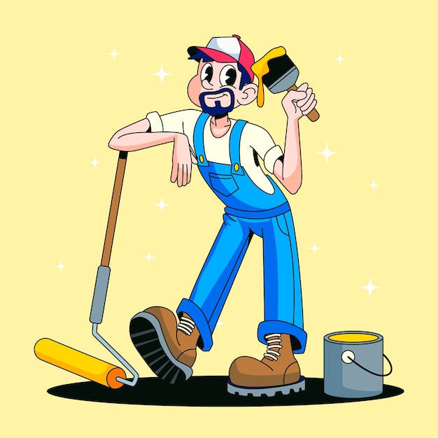 Ilustración de dibujos animados dibujada a mano por un pintor