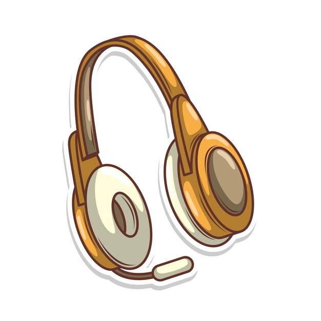 Ilustración de dibujos animados dibujados a mano de auriculares inalámbricos Adhesivo de auricular vectorial plano en c simple