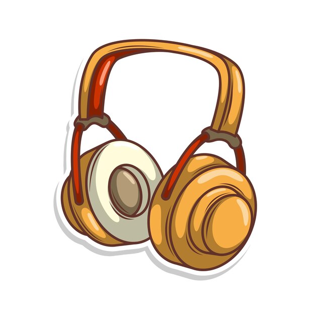 Ilustración de dibujos animados dibujados a mano de auriculares inalámbricos Adhesivo de auricular vectorial plano en c simple