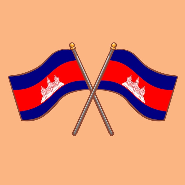Ilustración de dibujos animados dibujados a mano de la bandera camboyana