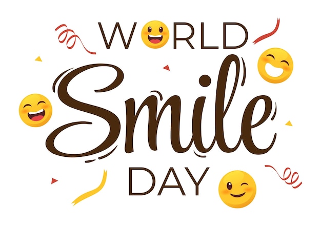 Vector ilustración de dibujos animados dibujados a mano del día mundial de la sonrisa con expresión sonriente y cara de felicidad