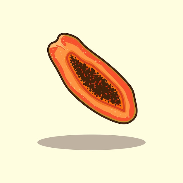 Vector ilustración de dibujos animados dibujados a mano de fruta de papaya fresca en rodajas