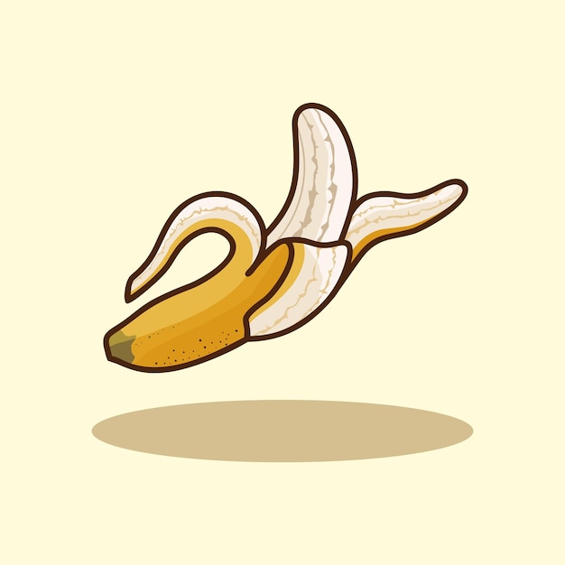Ilustración de dibujos animados dibujados a mano de fruta de plátano pelado fresco
