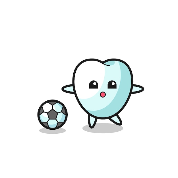Ilustración de dibujos animados de dientes está jugando al fútbol