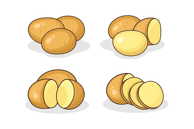 Una ilustración de dibujos animados de los diferentes tipos de papas.