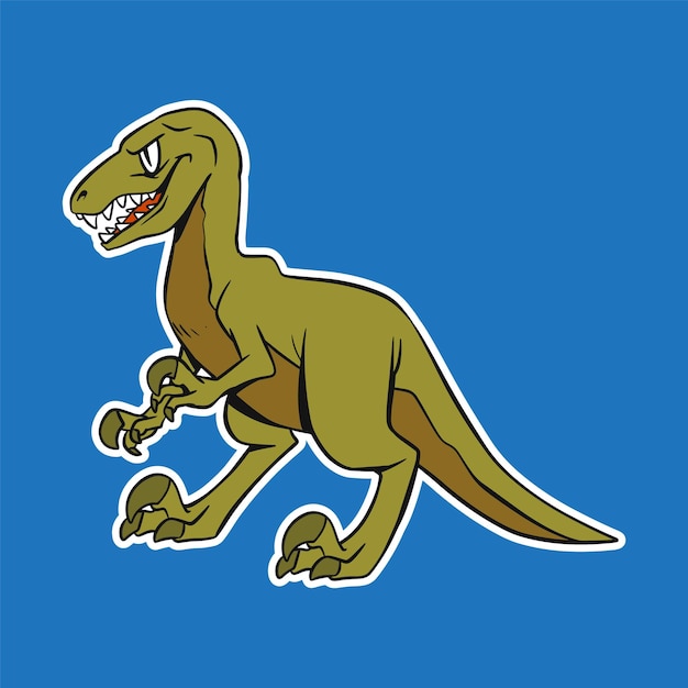 Vector ilustración de dibujos animados de dinosaurio aislado con fondo azul