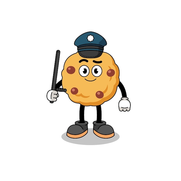 Ilustración de dibujos animados de diseño de personajes de policía de galleta con chispas de chocolate