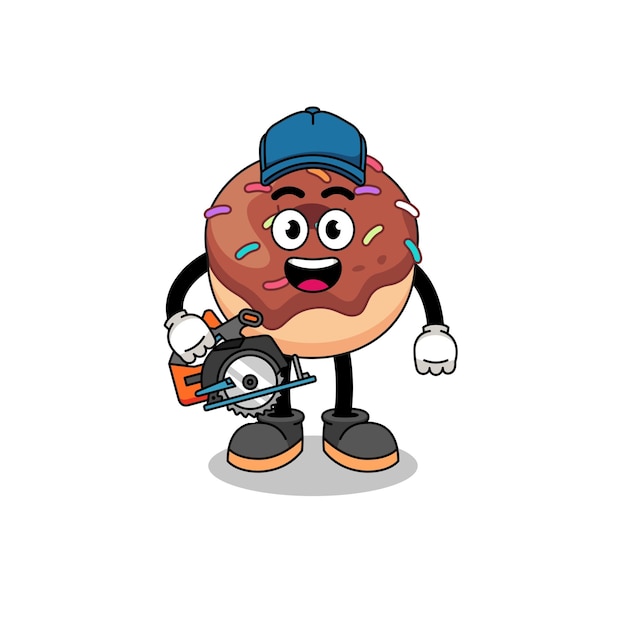 Ilustración de dibujos animados de donuts como carpintero