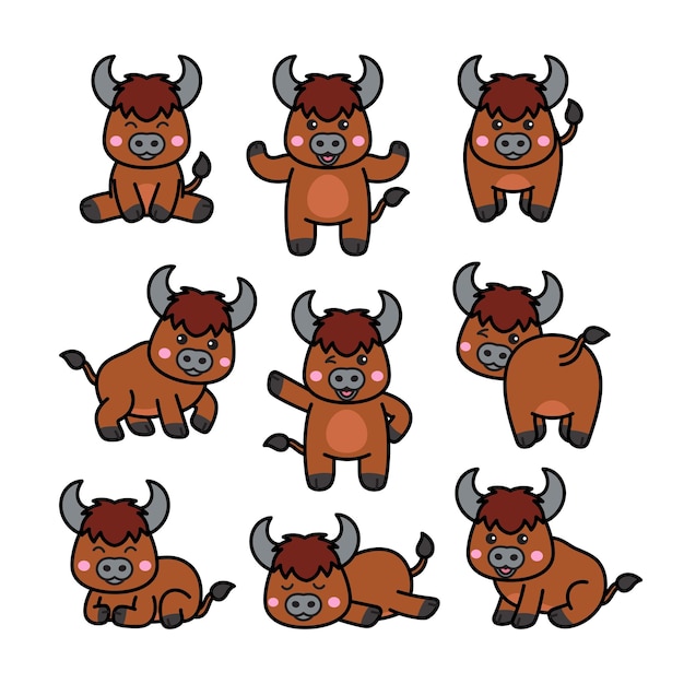 Ilustración de dibujos animados de Doodle de búfalo