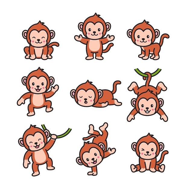 Ilustración de dibujos animados de Doodle de mono