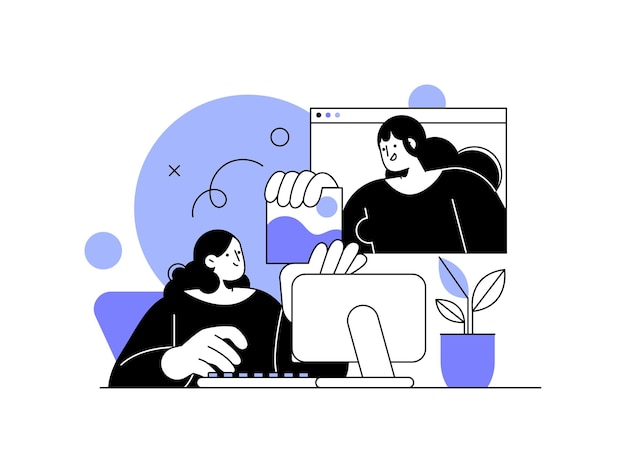 una ilustración de dibujos animados de dos personas trabajando en una computadora