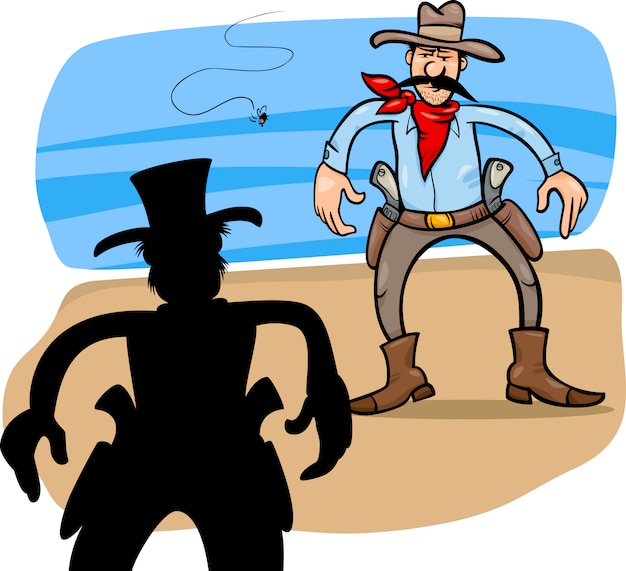 Ilustración de dibujos animados de duelo de pistoleros
