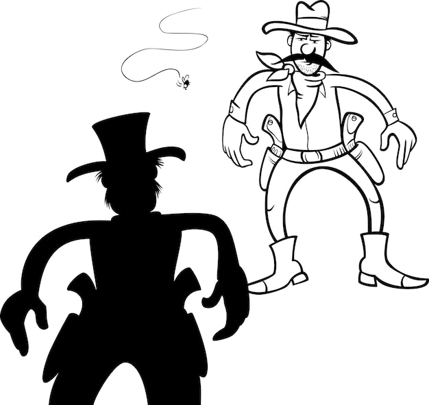 Ilustración de dibujos animados de duelo de pistoleros