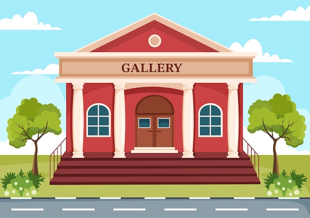 Vector ilustración de dibujos animados del edificio del museo de la galería de arte para que algunas personas lo vean en un diseño de estilo plano