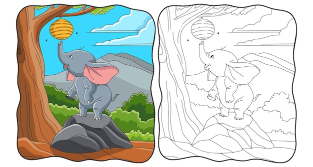 Ilustración de dibujos animados elefante tratando de tomar un libro de nidos de abejas o una página para niños