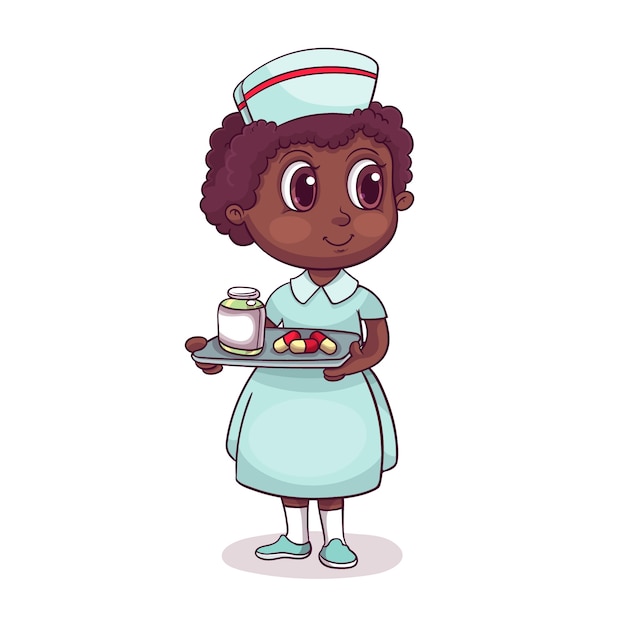 Ilustración de dibujos animados de enfermera dibujada a mano