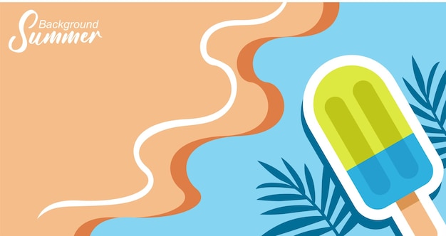 una ilustración de dibujos animados de una escena de playa con palmeras y una palmera