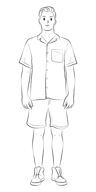 ilustración de dibujos animados de esquema de modelo masculino casual de longitud completa