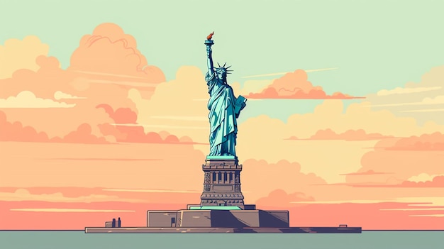 Vector una ilustración de dibujos animados de la estatua de la libertad