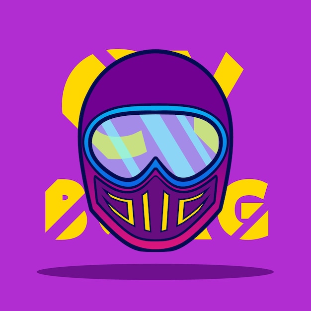 Vector ilustración de dibujos animados de estilo cyberpunk de casco retro