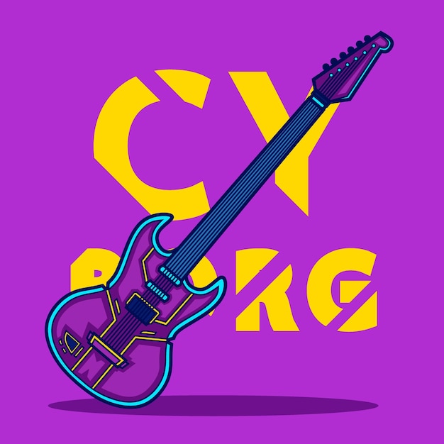 Ilustración de dibujos animados de estilo cyberpunk de guitarra eléctrica