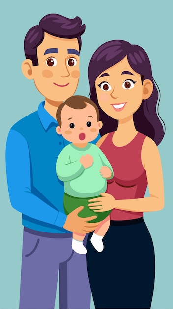 una ilustración de dibujos animados de una familia con un bebé y un bebé