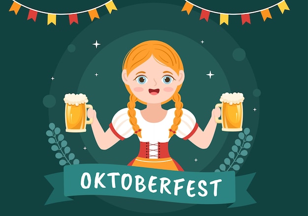 Vector ilustración de dibujos animados del festival de la cerveza oktoberfest en alemán tradicional en diseño de estilo plano