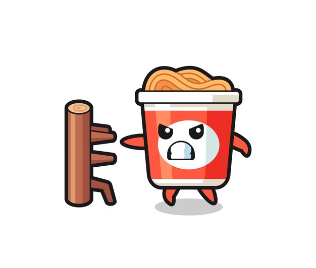 Ilustración de dibujos animados de fideos instantáneos como un luchador de karate, diseño de estilo lindo para camiseta, pegatina, elemento de logotipo
