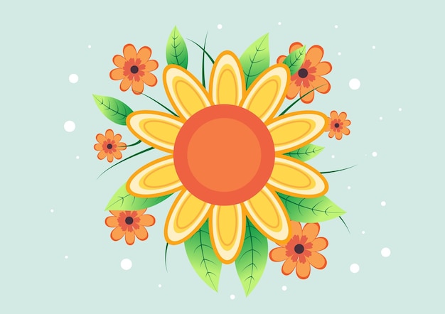 Vector ilustración de dibujos animados de flores vibrantes que florecen en el verano acompañadas de exuberante