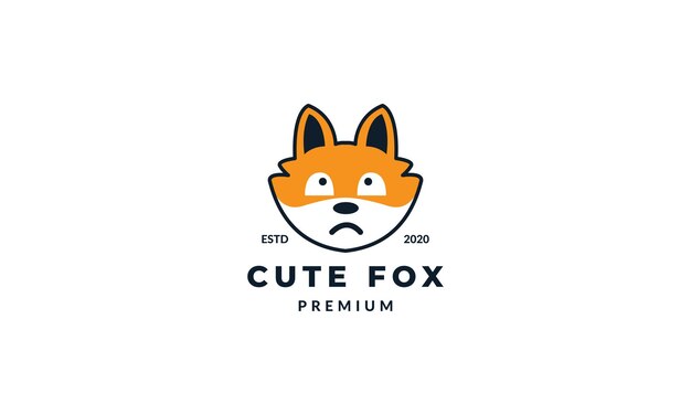Ilustración dibujos animados fox cabeza cara triste logo icono vector