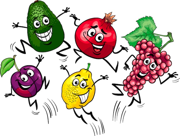 Ilustración de dibujos animados de frutas saltando