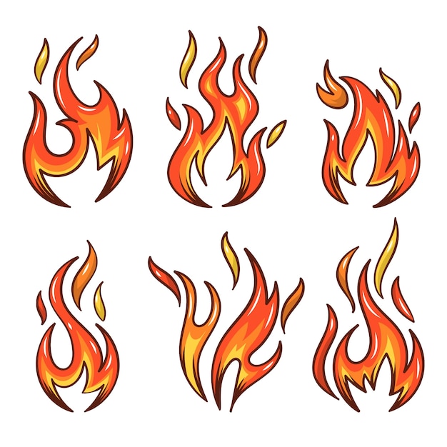 Vector ilustración de dibujos animados de fuego dibujado a mano