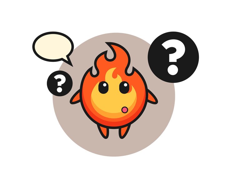 Vector ilustración de dibujos animados de fuego con el signo de interrogación