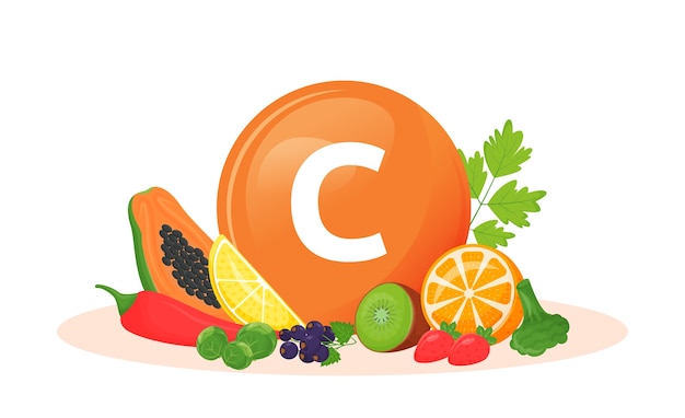 Vector ilustración de dibujos animados de fuentes alimentarias de vitamina c