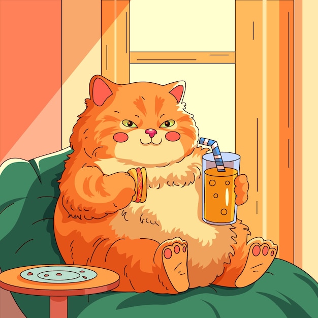 Ilustración de dibujos animados de gatos gordos dibujados a mano
