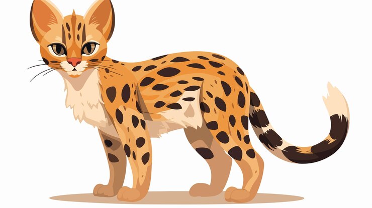 Vector ilustración de dibujos animados de gatos salvajes con manchas de mamíferos exóticos y peludos