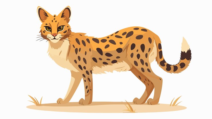 Vector ilustración de dibujos animados de gatos salvajes con manchas de mamíferos exóticos y peludos