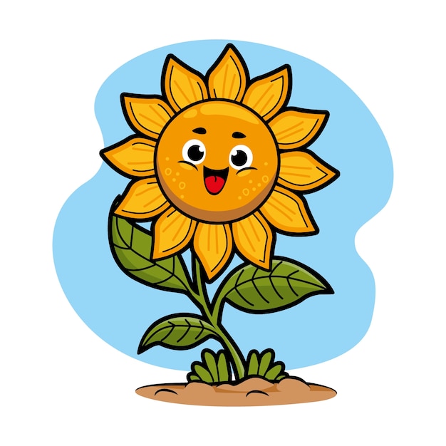 Vector ilustración de dibujos animados de girasol dibujado a mano