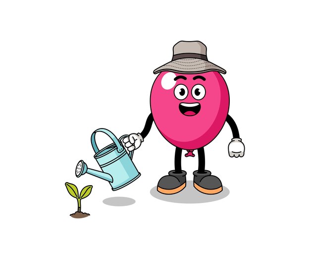 Ilustración de dibujos animados de globos regando el diseño de personajes de la planta