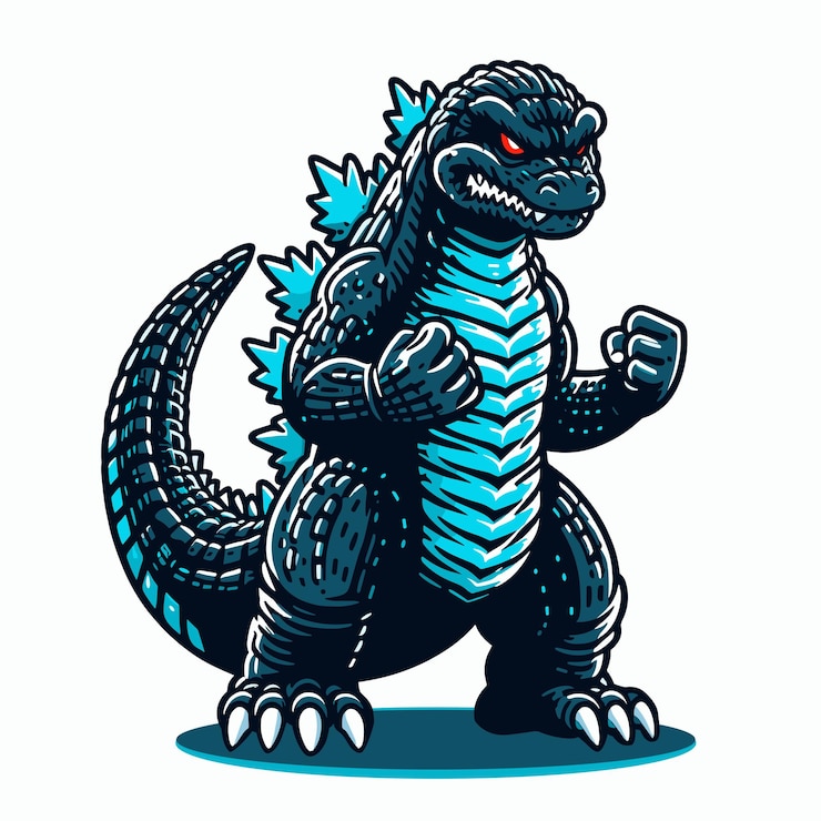 Vector ilustración de dibujos animados de godzilla dibujada a mano