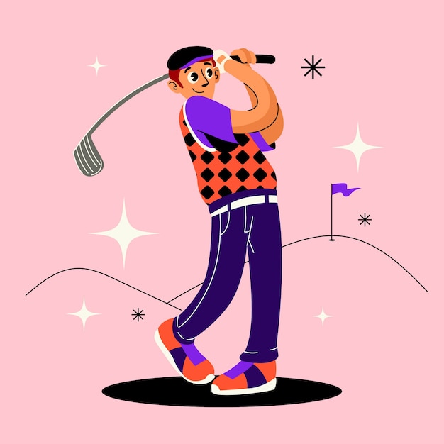 Vector ilustración de dibujos animados de golf dibujado a mano