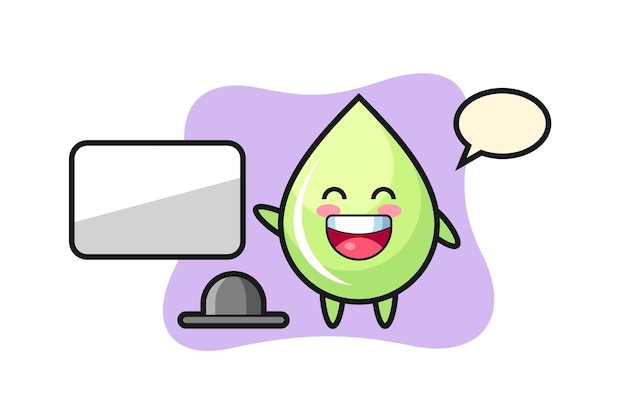 Ilustración de dibujos animados de gota de jugo de melón haciendo una presentación