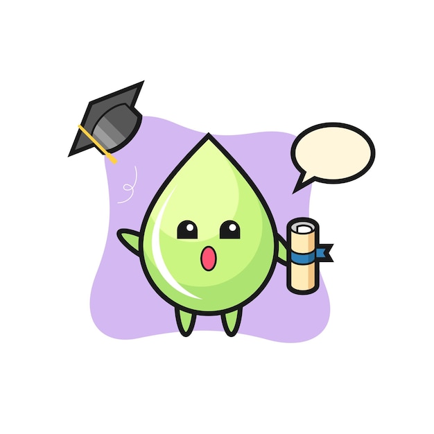 Ilustración de dibujos animados de gota de jugo de melón tirando el sombrero en la graduación