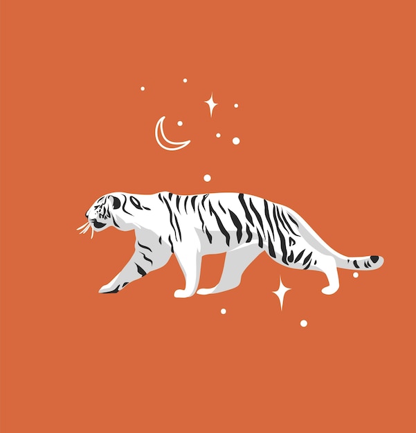 Ilustración de dibujos animados gráficos abstractos con belleza lindo celestial moda fauna tigre blanco