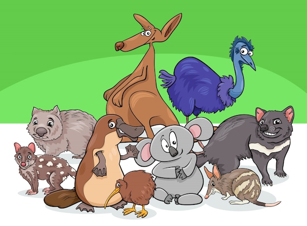 Ilustración de dibujos animados de grupo de animales de Australia