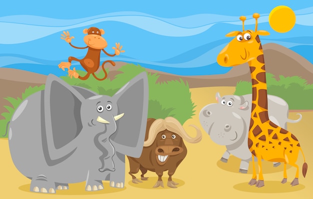 Ilustración de dibujos animados de grupo de animales de safari