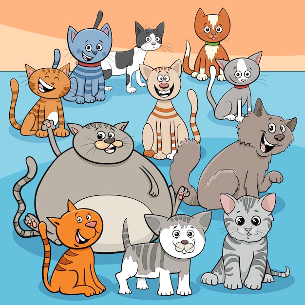 Vector ilustración de dibujos animados de grupo de gatos felices