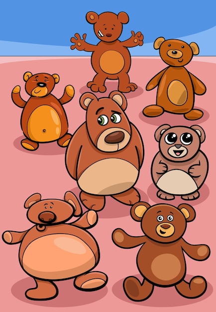 Ilustración de dibujos animados de grupo de juguete de osos de peluche