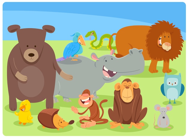 Ilustración de dibujos animados del grupo de personajes animales